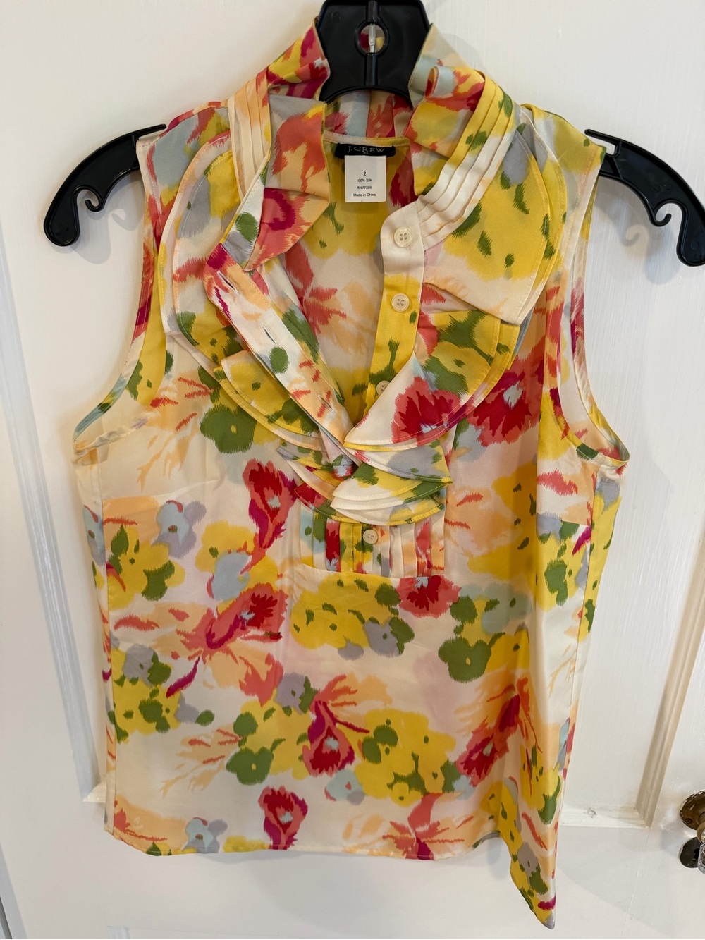J. Crew Yellow Multi Floral Silk Blouse